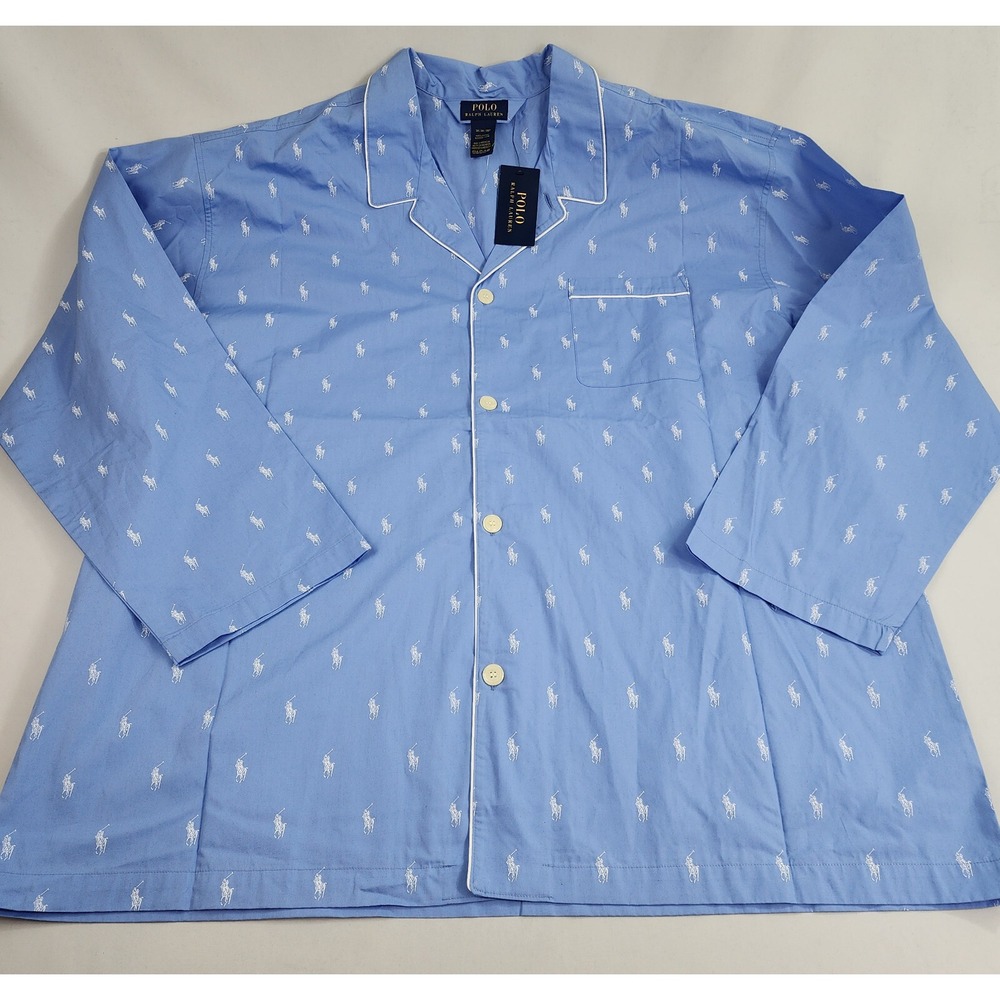 Polo Ralph Lauren Pajama Shirt Mens 3XL Blue Cotton Pony Print RY25RX ZQD NEW